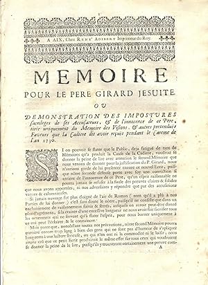 Bild des Verkufers fr PROCS entre la Demoiselle CADIERE Marie Catherine et le Pre GIRARD , Jsuite , Recteur du Sminaire Royal de la MARINE de TOULON - 1731 AIX - EN - PROVENCE : MEMOIRE pour le Pre Jean Baptiste GIRARD ou DEMONSTRATION des IMPOSTURES . 8 pages zum Verkauf von LA FRANCE GALANTE