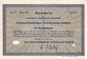 Imagen del vendedor de Gutschein zum verlosbaren Reichsmark-Kreditbrief des Landwirtschaftlichen Kreditvereins Sachsen ber 170 Reichsmark. a la venta por Antiquariat Heinz Tessin