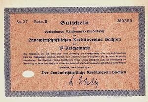 Imagen del vendedor de Gutschein zum verlosbaren Reichsmark-Kreditbrief des Landwirtschaftlichen Kreditvereins Sachsen ber 17 Reichsmark. a la venta por Antiquariat Heinz Tessin