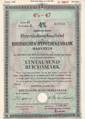 4% mündelsichere Schuldverschreibung der Rheinischen Hypothekenbank Mannheim über Eintausend Reic...