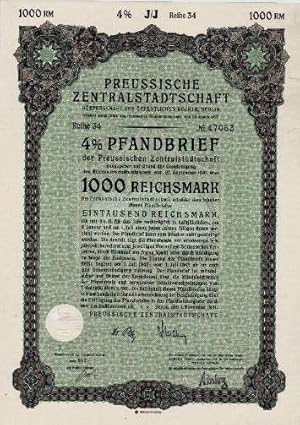4 % Pfandbrief der Preussischen Zentralstadtschaft über 1000 Reichsmark.