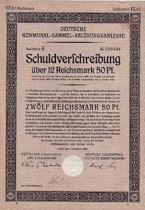 Schuldverschreibung über Zwölf Reichsmark 50 Pf.