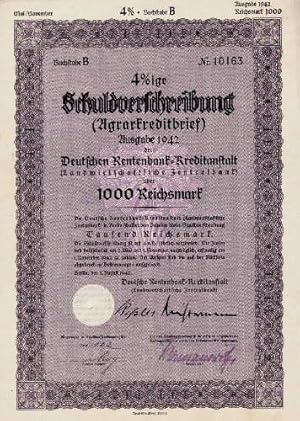 4 %ige Schuldverschreibung (Agrarkreditbrief) Ausgabe 1940 der Deutschen Rentenbank-Kreditanstalt...