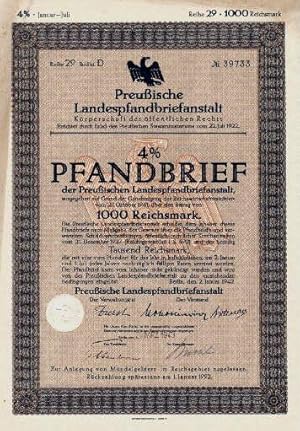 Pfandbrief der Preußischen Landespfandbriefanstalt über den Betrag von 1000 Reichsmark.