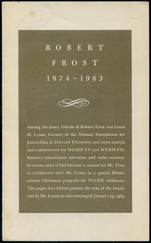 Bild des Verkufers fr Robert Frost 1874 - 1963 zum Verkauf von Between the Covers-Rare Books, Inc. ABAA