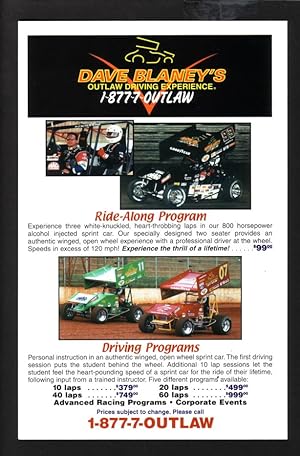 DAVE BLANEY'S OUTLAW DRIVING EXPERIENCE AD CARD-2001 VF