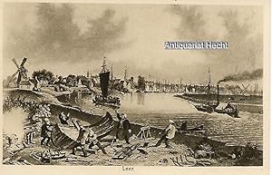 Ansichtskarte Leer Ostfriesland vom Hafen aus gesehen, nach altem Stahlstich.