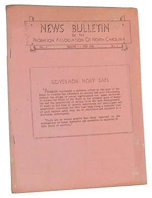 Bild des Verkufers fr News Bulletin of the Probation Association of North Carolina, Vol. 1, No. 1 (June, 1940) zum Verkauf von Cat's Cradle Books