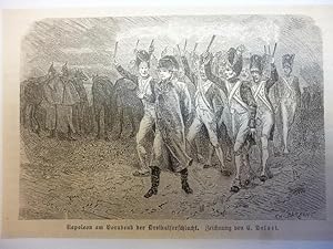 Bild des Verkufers fr Orig. Holzstich - Napoleon - Napoleon am Vorabend der Dreikaiserschlacht. Zeichnung von E. Delort. zum Verkauf von Allguer Online Antiquariat