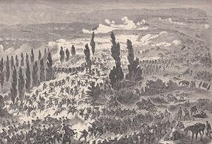 Die Erstürmung der Anhöhe von Spichern bei Saarbrücken am 6. August 1870. Ansicht von einer Anhöh...
