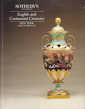Image du vendeur pour Sotheby's New York English and Continental Ceramics October 16, 1987 mis en vente par Charles Lewis Best Booksellers
