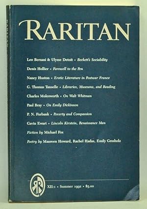 Bild des Verkufers fr Raritan: A Quarterly Review. Volume 12, Number 1 (Summer 1992) zum Verkauf von Cat's Cradle Books