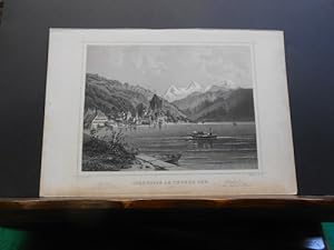 Oberhofen am Thuner See. Original- Stahlstich aus dem Jahre 1875. Oberhofen sur le lac de Thun; O...