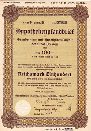 Hypothekenpfandbrief über RM. 100 - Reichsmark 100.