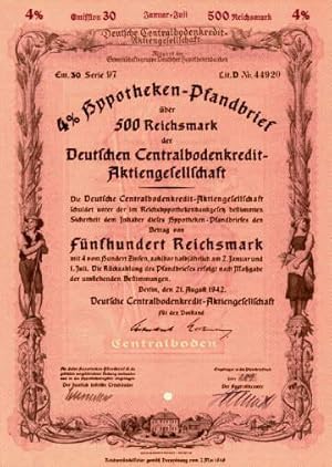 4 % Hypotheken-Pfandbrief über 500 Reichsmark der Deutschen Centralbodenkredit-Aktiengesellschaft.