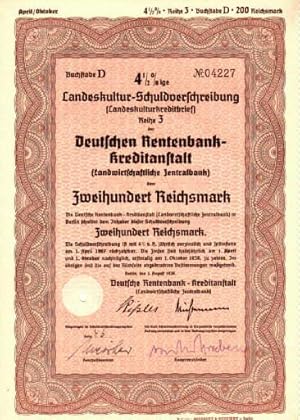 4 1/2 %ige Landeskultur-Schuldverschreibung (Landeskulturkreditbrief) Reihe 3 der Deutschen Rente...