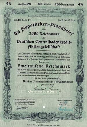 4 % Hypotheken-Pfandbrief über 2000 Reichsmark der Deutschen Centralbodenkredit-Aktiengesellschaft.
