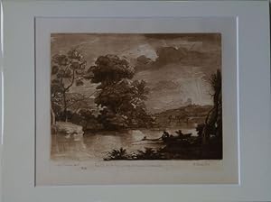 Landschaft mit Fischern am Fluß. Mezzotinto in Sepia Nr. 68 von R. Earlom aus: Lorrain: Liber ver...