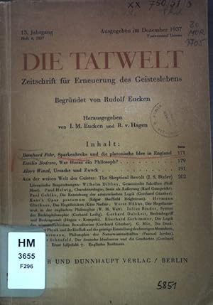 Seller image for Sparkenbroke und die platonische Idee in England; in: 13. Jg. Heft 4 Die Tatwelt, Zeitschrift fr Erneuerung des Geisteslebens; for sale by books4less (Versandantiquariat Petra Gros GmbH & Co. KG)