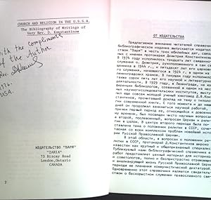 Imagen del vendedor de Church and Religion in the U.S.S.R.: The Bibliography of Writings. (SIGNIERTES EXEMPLAR); a la venta por books4less (Versandantiquariat Petra Gros GmbH & Co. KG)