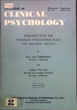 Immagine del venditore per Research with the Wechsler Intelligence Scale for Children: 1960-1970; Monograph Supplement No. 33; venduto da books4less (Versandantiquariat Petra Gros GmbH & Co. KG)