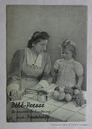 Seller image for Rezepte ber Frucht- und Gemsesfte. Gailingen, Schneble, o.J. (ca. 1950?). 16 S. Illustrierter Or.-Kart. (Frau mit Saftpresse u. kl. Mdchen beim Kosten eines Saftes). for sale by Jrgen Patzer