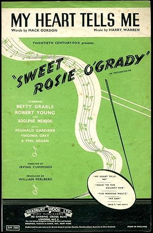 Imagen del vendedor de My Heart Tells Me (Should I Believe My Heart?) | From the 20th Century Fox Film 'Sweet Rosie O'Grady' Starring Betty Grable, Robert Young and Adolphe Menjou [Vintage Piano Sheet Music] a la venta por Little Stour Books PBFA Member