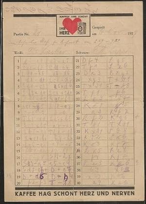 Seller image for Emanuel Lasker Score Sheet from a Simultaneous Event for sale by The Book Collector, Inc. ABAA, ILAB