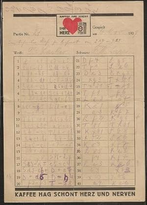 Seller image for Emanuel Lasker Score Sheet from a Simultaneous Event for sale by The Book Collector, Inc. ABAA, ILAB