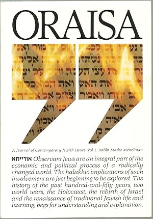 Image du vendeur pour Oraisa, A Journal of Contemporary Jewish Issues Vol. I mis en vente par Sabra Books