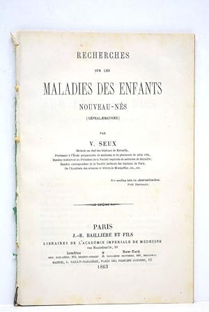 Imagen del vendedor de Recherches sur les maladies des enfants nouveau-ns (cphalaematome). a la venta por ltimo Captulo S.L.