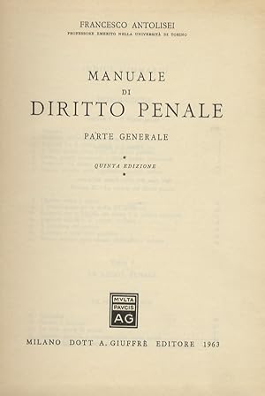 Immagine del venditore per Manuale di diritto penale. Parte generale. Quinta edizione. venduto da Libreria Oreste Gozzini snc