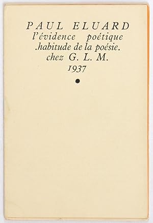 Seller image for L'Evidence potique for sale by Des livres autour (Julien Mannoni)