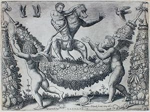 Bild des Verkufers fr Giochi di Putti - Kindsraubender Affe. Aus der Serie: "Tappezzerie del Papa". Original-Kupferstich. zum Verkauf von Antiquariat Stefan Wulf