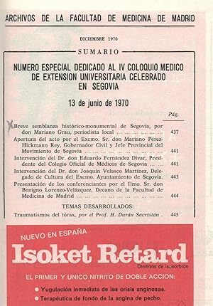 Bild des Verkufers fr ARCHIVOS DE LA FACULTAD DE MEDICINA DE MADRID. Vol. XVIII. N 6. Diciembre 1970. zum Verkauf von Librera Torren de Rueda