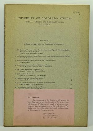 Image du vendeur pour University of Colorado Studies. Series D, Physical and Biological Sciences. Vol. 1, No. 1 (March 1940) mis en vente par Cat's Cradle Books