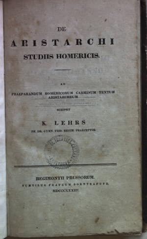 Imagen del vendedor de De Aristarchi Studiis Homericis. Ad Praeparandum Homericorum Carminum Textum Aristarcheum. a la venta por books4less (Versandantiquariat Petra Gros GmbH & Co. KG)