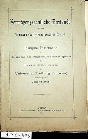 Seller image for Vermgensrechtliche Anstnde bei der Trennung von Religionsgenossenschaften. Freiburg (Schweiz), Univ., Diss., 1901 for sale by ANTIQUARIAT.WIEN Fine Books & Prints