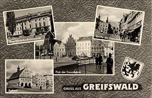 Immagine del venditore per Passepartout Wappen Ansichtskarte / Postkarte Greifswald in Mecklenburg Vorpommern, Universitt, Strassenansicht, Rathaus venduto da akpool GmbH