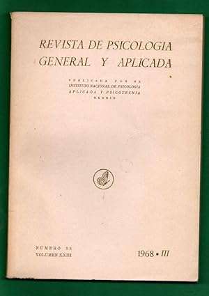 Seller image for REVISTA DE PSICOLOGIA GENERAL Y APLICADA. N. 93, Vol. XXIII (1968) for sale by Librera DANTE