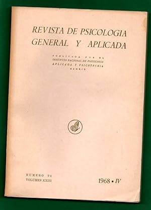 Seller image for REVISTA DE PSICOLOGIA GENERAL Y APLICADA. N. 94, Vol. XXIII (1968) for sale by Librera DANTE