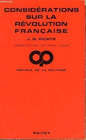 Bild des Verkufers fr CONSIDERATION SUR LA REVOLUTION FRANCAISE zum Verkauf von Le-Livre