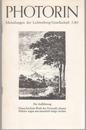 Bild des Verkufers fr Photorin. Mitteilungen der Lichtenberg-Gesellschaft Nr. 3/80 zum Verkauf von Graphem. Kunst- und Buchantiquariat