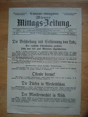 Anschlagblatt für die Sonder-Ausgabe der Wiener Mittags-Zeitung vom Dienstag, 8. Dezember 1914