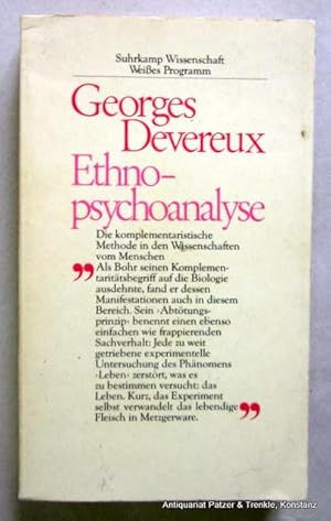 Bild des Verkufers fr Ethnopsychoanalyse. Die kontemplaristische Methode in den Wissenschaften vom Menschen. bersetzt von Ulrike Bokelmann. 2. Auflage. Frankfurt, Suhrkamp, 1984. 317 S. Or.-Kart.; leicht angestaubt. (Suhrkamp Wissenschaft Weies Programm). (ISBN 3518576631). - Tlw. Bleistiftunterstreichungen. zum Verkauf von Jrgen Patzer