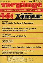 Vorgänge. Zeitschrift für Gesellschaftspolitik. Nr. 46: Aspekte der Zensur. 19. Jahrgang, 1980 (H...