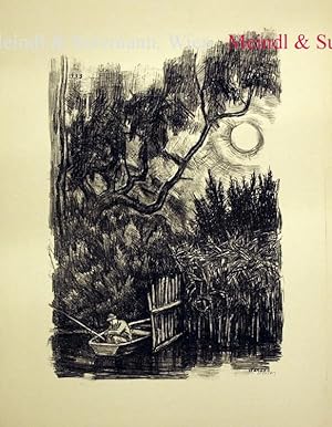 Bild des Verkufers fr Ohne Titel (Fischer in einem kleinen Boot sitzend, am Ufer eines Sees). zum Verkauf von Antiquariat MEINDL & SULZMANN OG