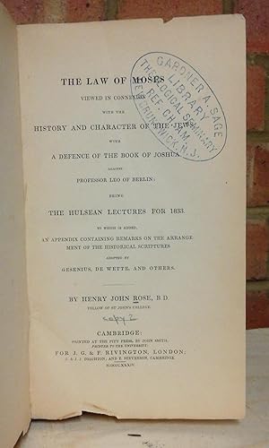 The Law of Moses.The Hulsean Lectures for 1883