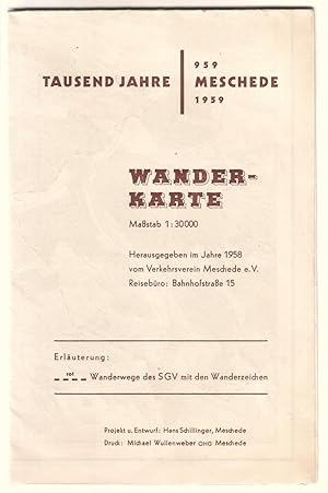 Tausend Jahre Meschede 959-1959. Wanderkarte Maßstab 1:30000. Herausgegeben im Jahre 1958 vom Ver...