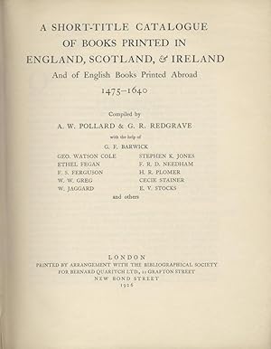 A Short-Title Catalogue of Books Printed in England, Scotland & Ireland and of English Books Prin...